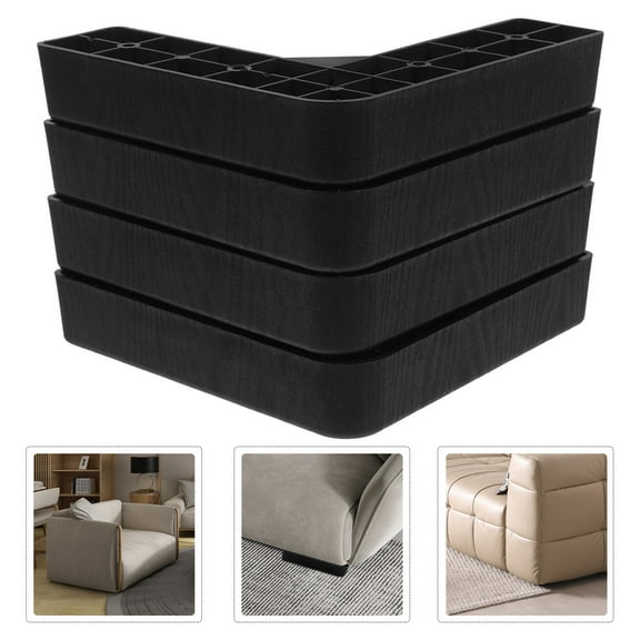 MIPCASE 4Pcs L-Shaped Black Plastic Furniture Legs for Sofa Bed Couch Replacement 6.5x6.5x1.4in