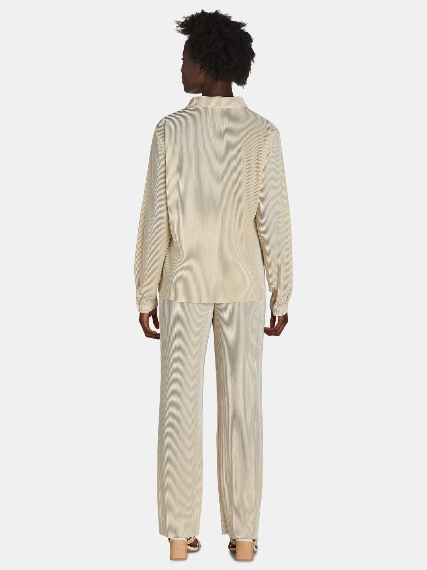 Nine.Eight Women's and Women's Plus Plisse Pleat Shirt and Pants Set, 2-Piece, Sizes XS-4X