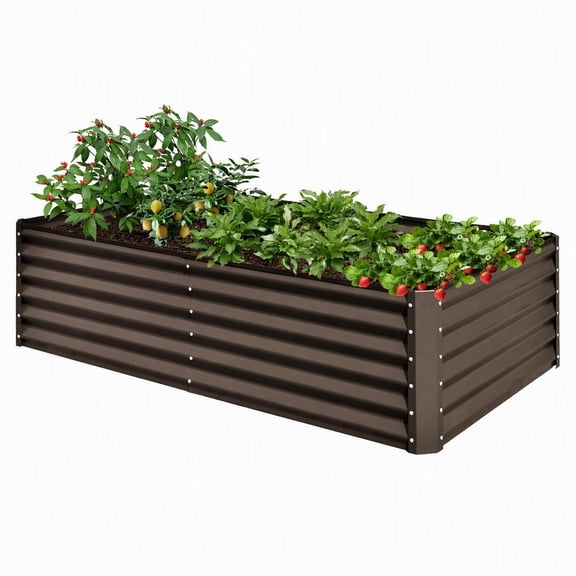 6x3x1.5ft Galvanized Raised Garden Bed Outdoor Planter Box Metal Garden Box for Vegetables Flowers Brown