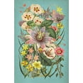 thumbnail image 2 of Art.com Vintage Flowers on Teal Art Print, 24" x 36", 2 of 4