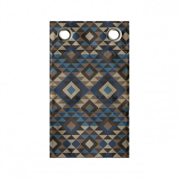 Ethnic Hanging Pocket Organizer, Knitted Jacquard Illustration Texture Image Geometric Style, Printed Polyester Storage Bag with Pockets, 9" x 16", Brown and Dark Blue