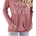 thumbnail image 2 of Camiseta de manga larga de color marrón rojizo para mujer con cuello redondo, bolsillo y diseño estampado, blusa informal cómoda, talla XL, 2 of 6