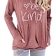 thumbnail image 2 of Camiseta de manga larga para mujer de color rojo parduzco con cuello redondo, bolsillo y diseño estampado, blusa informal cómoda, talla M, 2 of 6