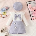 thumbnail image 3 of Hotiary Infant Baby Girl Party Skirt 3Pcs Outfit Toddler Ruffle Long Sleeve Bow Ribbed Shirt Top Mini Skirt with Beret Kids Cute Spring Summer Fall Birthday Clothes for 6M-3T Light Purple, 3 of 6