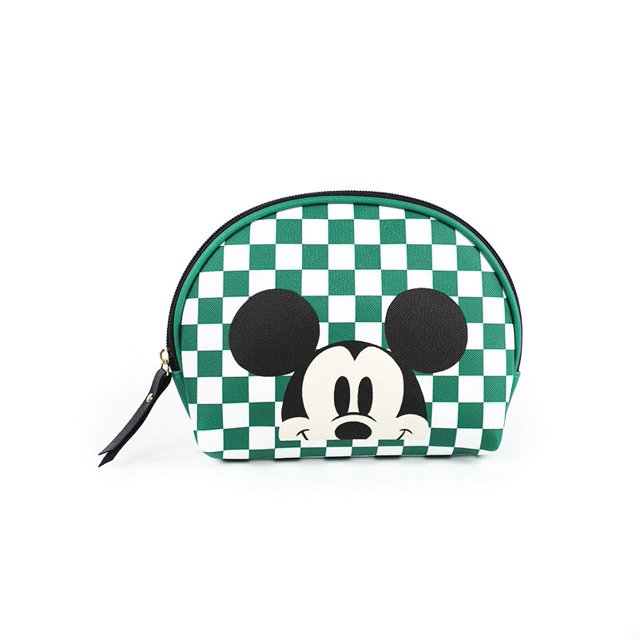 Bolsa de maquillaje Original de Mickey Mouse de Disney, pato Donald, gran capacidad, semicírculo, bolso de mano portátil para mujer, bolsa de almacenamiento de cosméticos con entramado Gao Jinjia LED