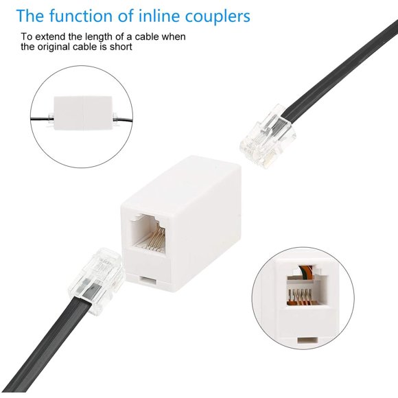 RJ11 6P4C Coupleur en Ligne, Uvital Modulaire Femelle à Femelle Câble d'Extension Téléphonique Droit Adaptateur de Câble Jack