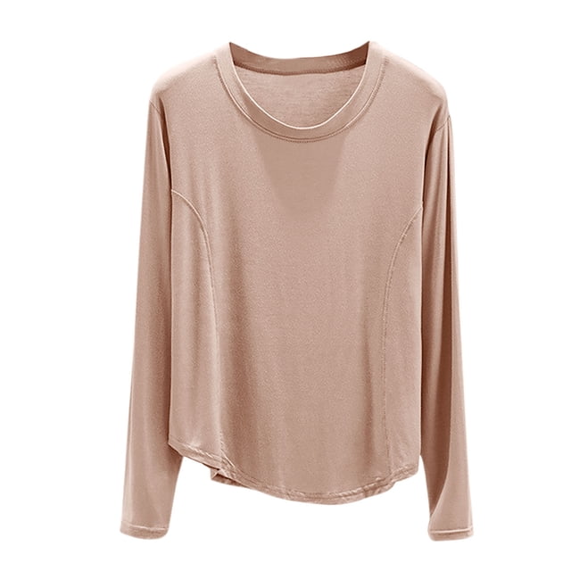 MeetoTime Haut de Pyjama pour Femme, Couleur Unie, Col Rond, Manches Longues, Chandail de Base, Vêtements de Maison
