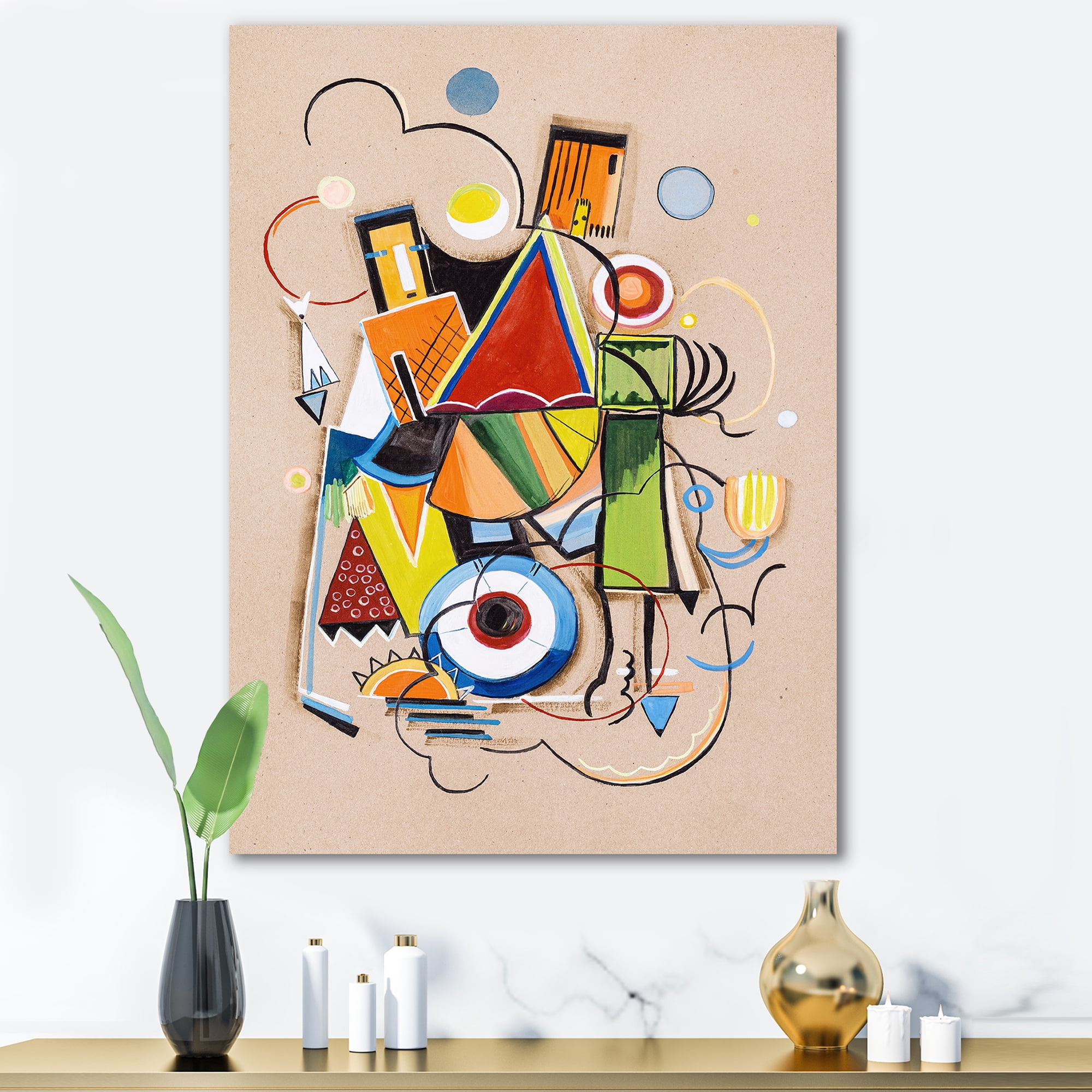 Designart ' Abstract Compositions Of Colored Geometric I ' Modern Canvas Wall Art Print