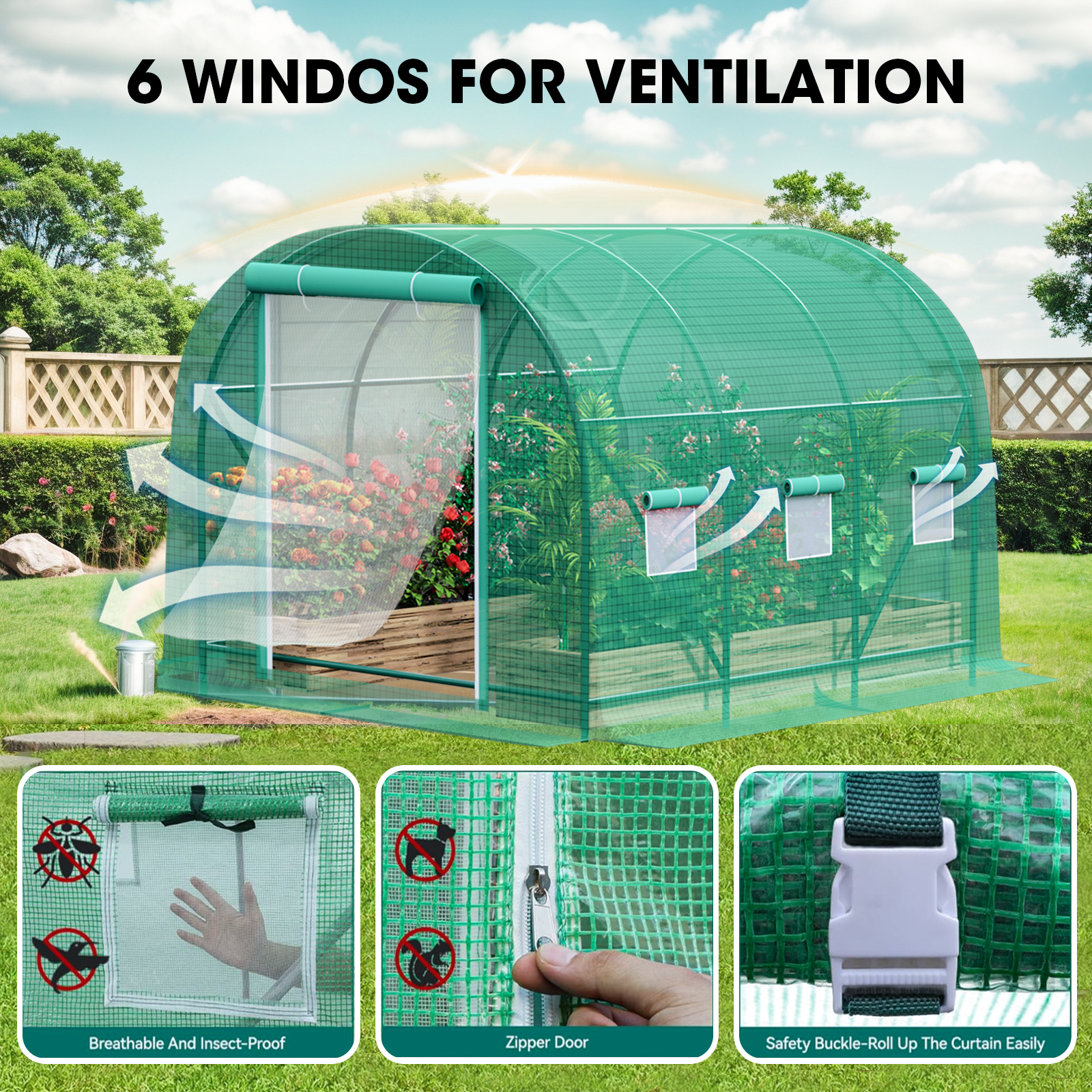 Gaildon Walk-in Greenhouse 10x7x7 FT Upgraded Green House with Dual Zippered Screen Doors &amp; 6 Screen Windows Heavy Duty Plastic Plant Warm House with Reinforced Frame