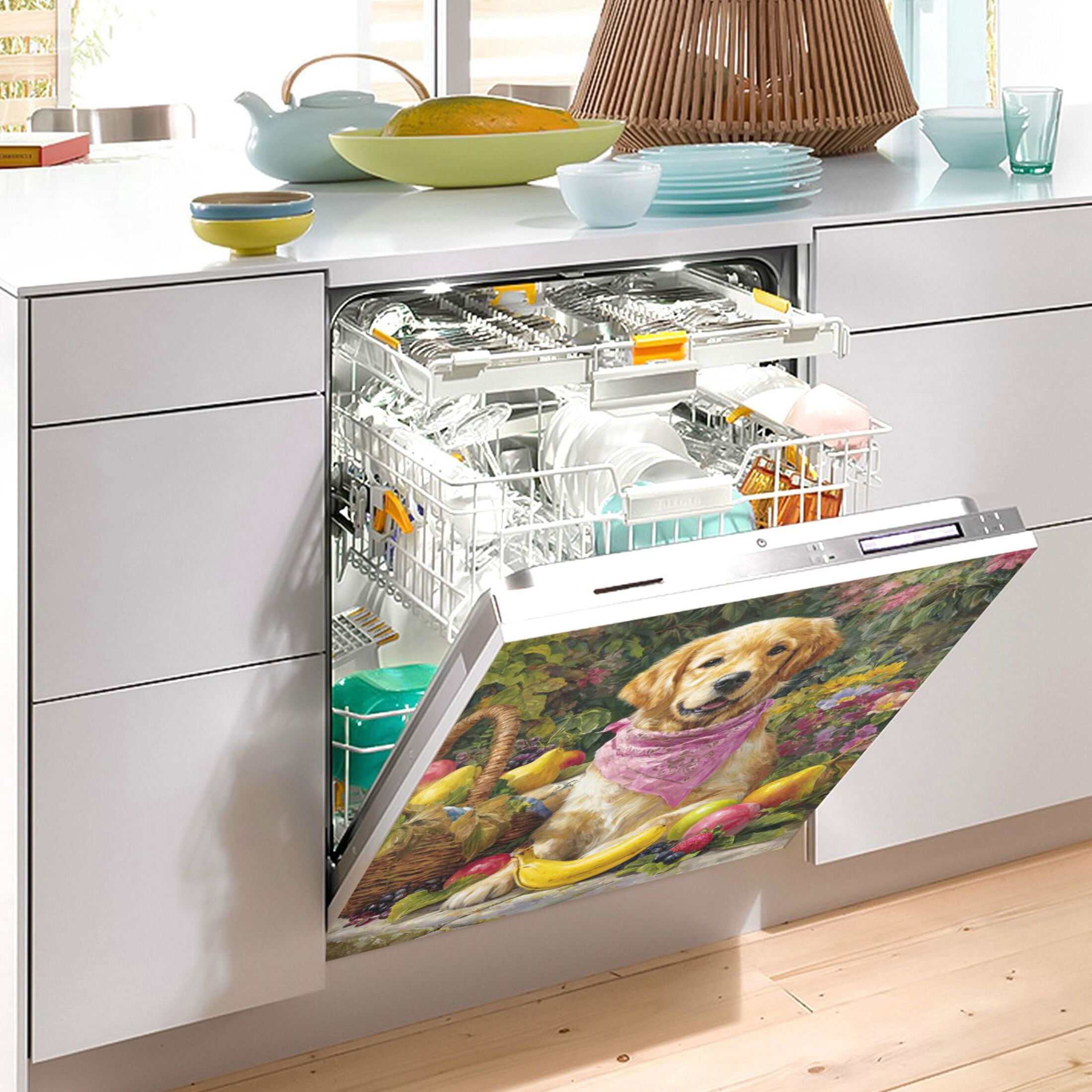 Dishwasher Magnetic Refrigerator Magnet Cover Sticker Home Decorative 23"x26" Golden Retriever with Scarf