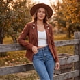 thumbnail image 3 of Sorvello Women’s Short Faux Suede Jacket Tailored Fit Notch Lapel Button Closure Structured Coat Red M, 3 of 6