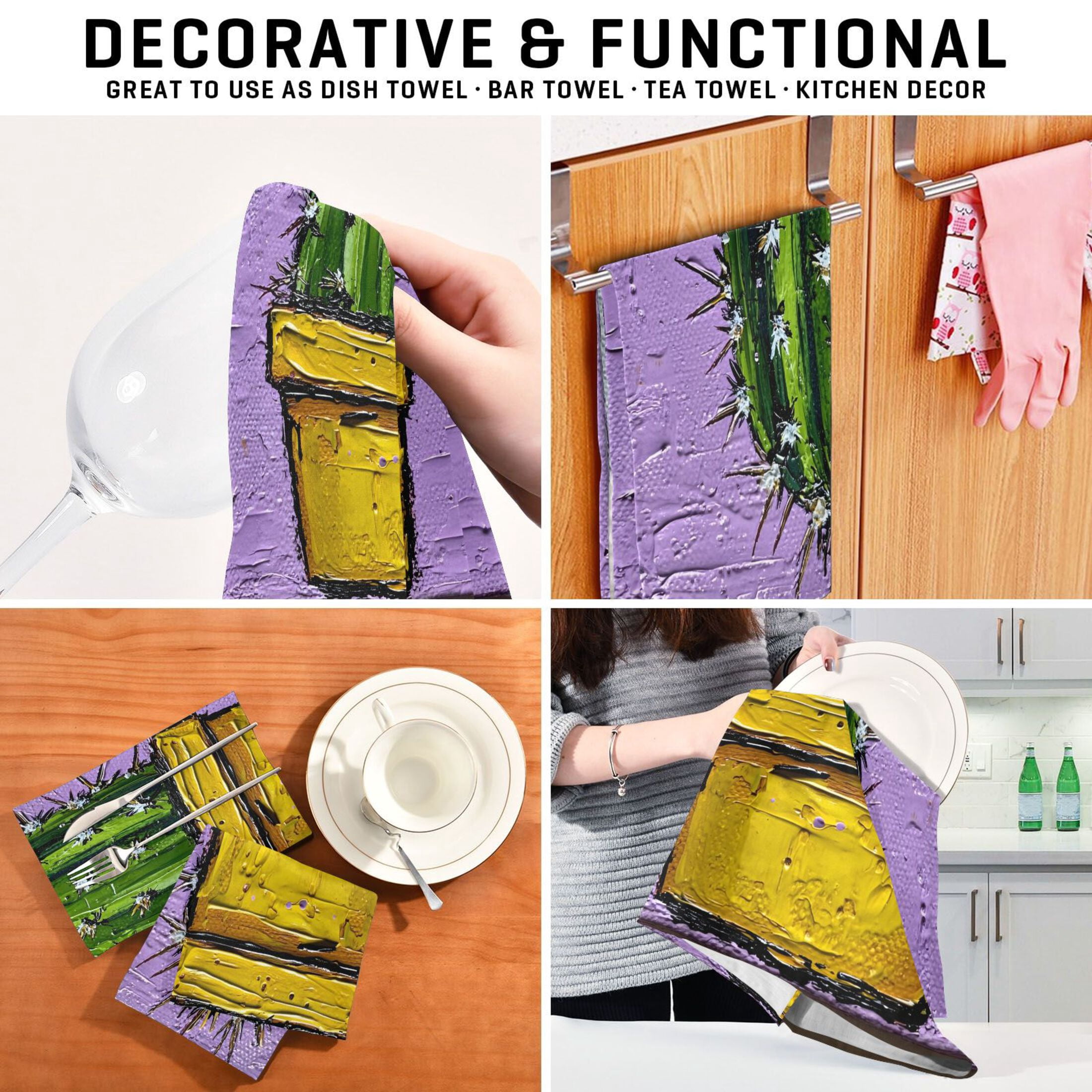 Cactus Painting Kitchen Towels 6-Piece Pack Tea Towels for Kitchen Decorative Waffle Design 28x18in