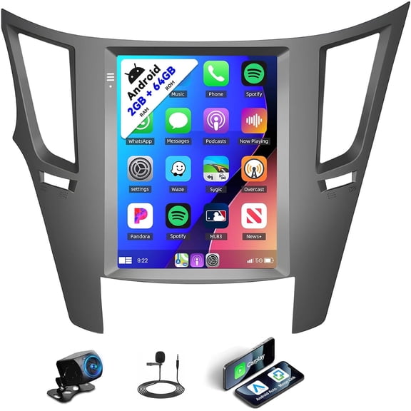 Podofo 2G 64G Android Car Stereo Radio for Subaru Outback Legacy 2010-2014 Wireless CarPlay Android Auto 9.7 Inch Vertical Touchscreen HiFi Bluetooth GPS Navigation FM/RDS WiFi SWC Backup Camera