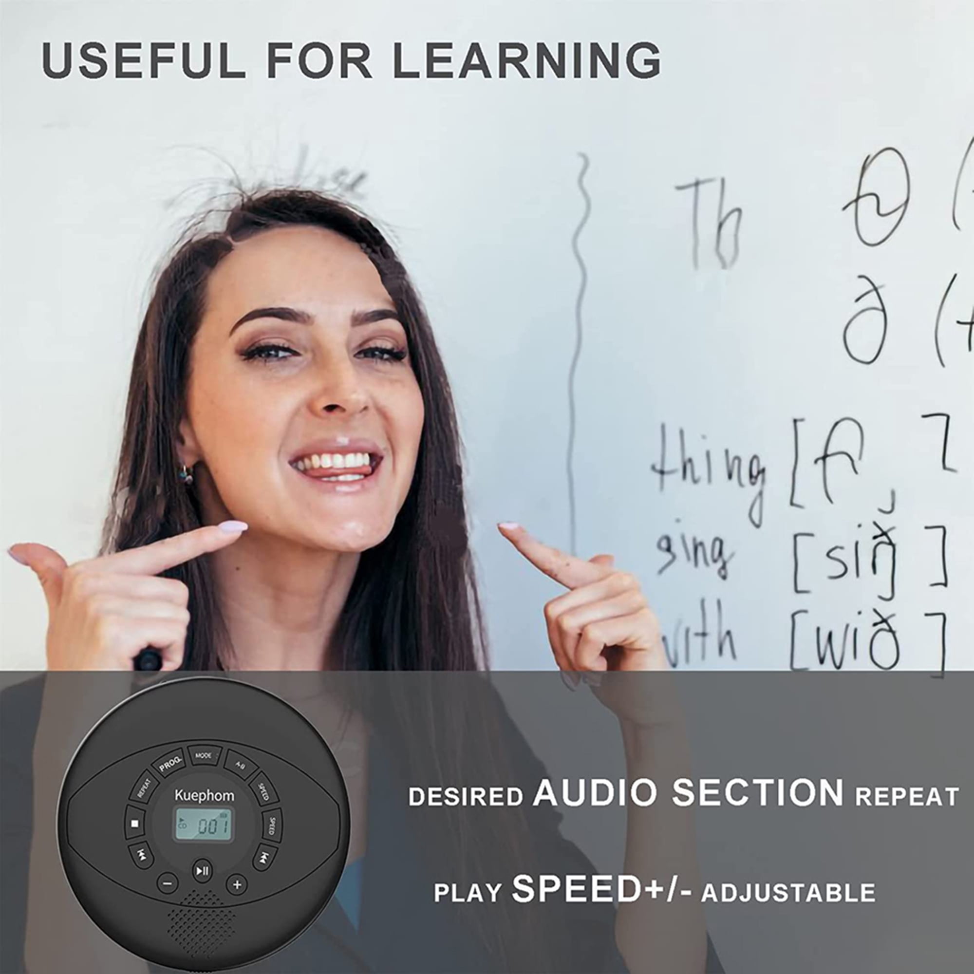 KUEPHOM Portable CD Player Speaker,Rechargeable Discman,CD Walkman Support MP3,USB,Earbud,Anti Skip.