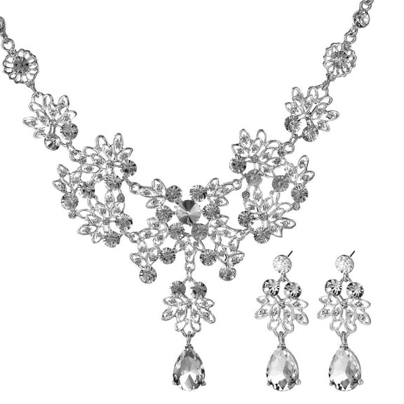FUEENIRVA 2Pcs Silver Bridal Jewelry Set Necklace and Earring Set for Women Elegant Durable
