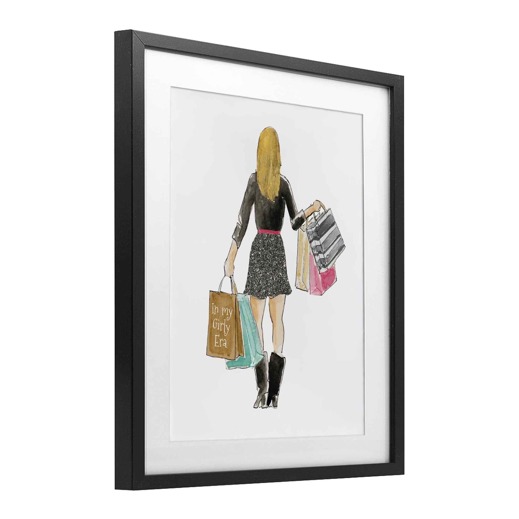 Stupell Industries Girl With Shopping Bags Black Framed Print Under Glass, design by Lanie Loreth