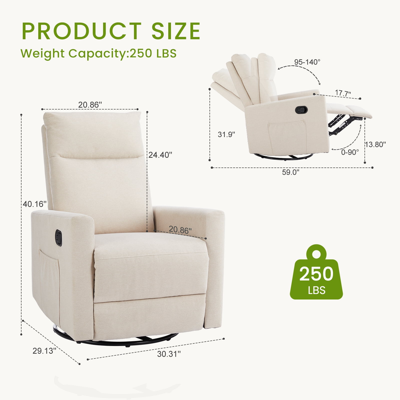 JIOABL Rocking Glider Chair Nursery Seat with Soft Padding & 360° Swivel for Home Soothing Moments, Beige