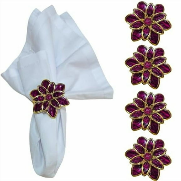 Charlo's Set of 4 Party Delicate Flower Napkin Rings for Wedding, Thanksgiving, Christmas, Wedding, Banquet, Birthday (Pink Party)