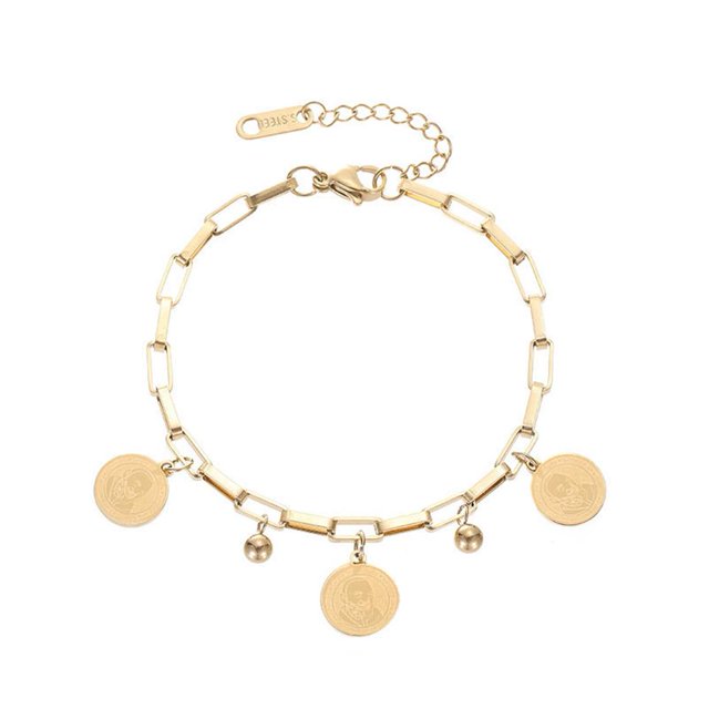 EZLIFE Pulsera con dijes de oro de 18 quilates para mujer, cadena de pulsera de acero de titanio de 5 mm, oferta C6 Y2F3