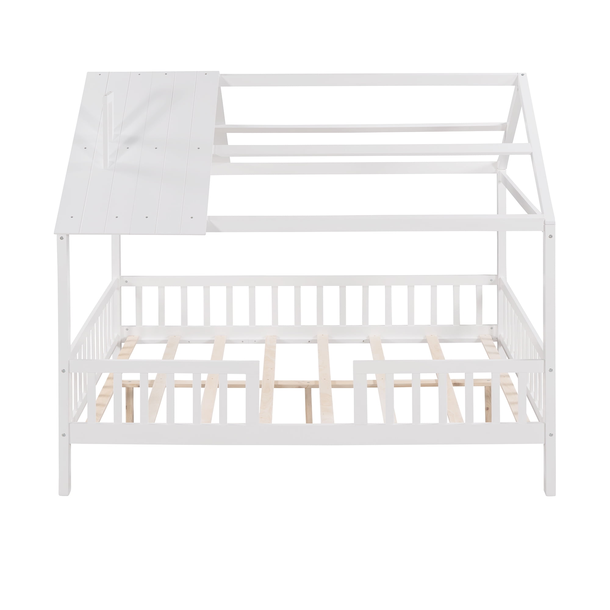 Bellemave Full House Bed, Full Size Wood Bed Frame with Roof and Fence, Montessori Beds Frame with Slats, No Box Spring Needed (White)