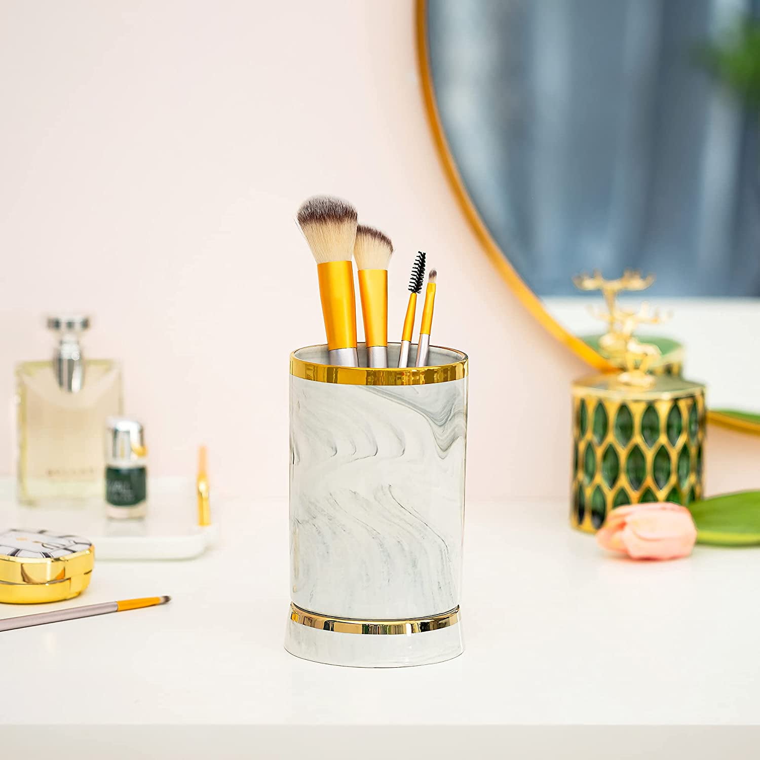Super Sales! Inspire Me! Home Decor White Ceramic Utensil Holder With Gold  Textured Details & Base  From Pops Of Color Home Collection, Free  Shipping