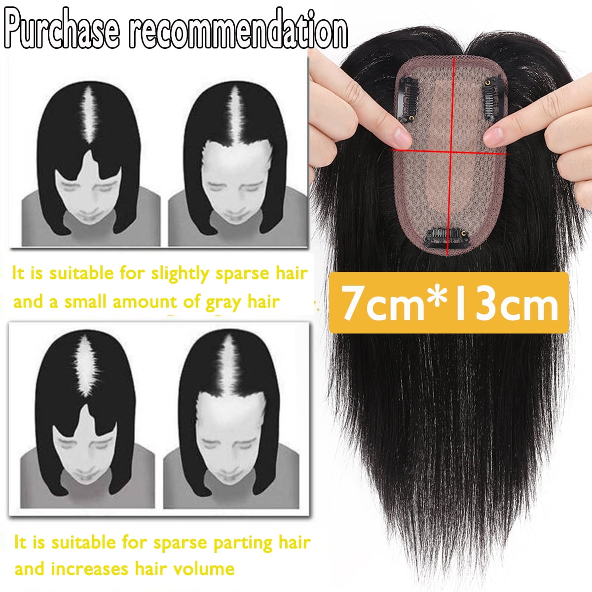 HAIRRO Hair Toppers Clip In 100% Human Hair Extensions with Bangs Upgrade Hair 150% Density 7*13CM Silk Base Clip in Hair Pieces For Women With Thinning,Hair Loss Cover Gray Hair