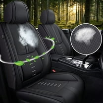 AOMSAZTO Full Set Car Seat Covers Fit for Toyota Camry 2002-2025 Breathable Faux Leather Seat Cushion with Lumbar Support Airbag Compatible Automotive Interior Accessories (Black)