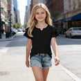 thumbnail image 5 of HAiming Girls Tops Ruffle Short Sleeve Tiered Tee Solid Color Loose Casual Trendy T Shirts Summer Beach Vacation Workout Kids Tops, 5 of 7