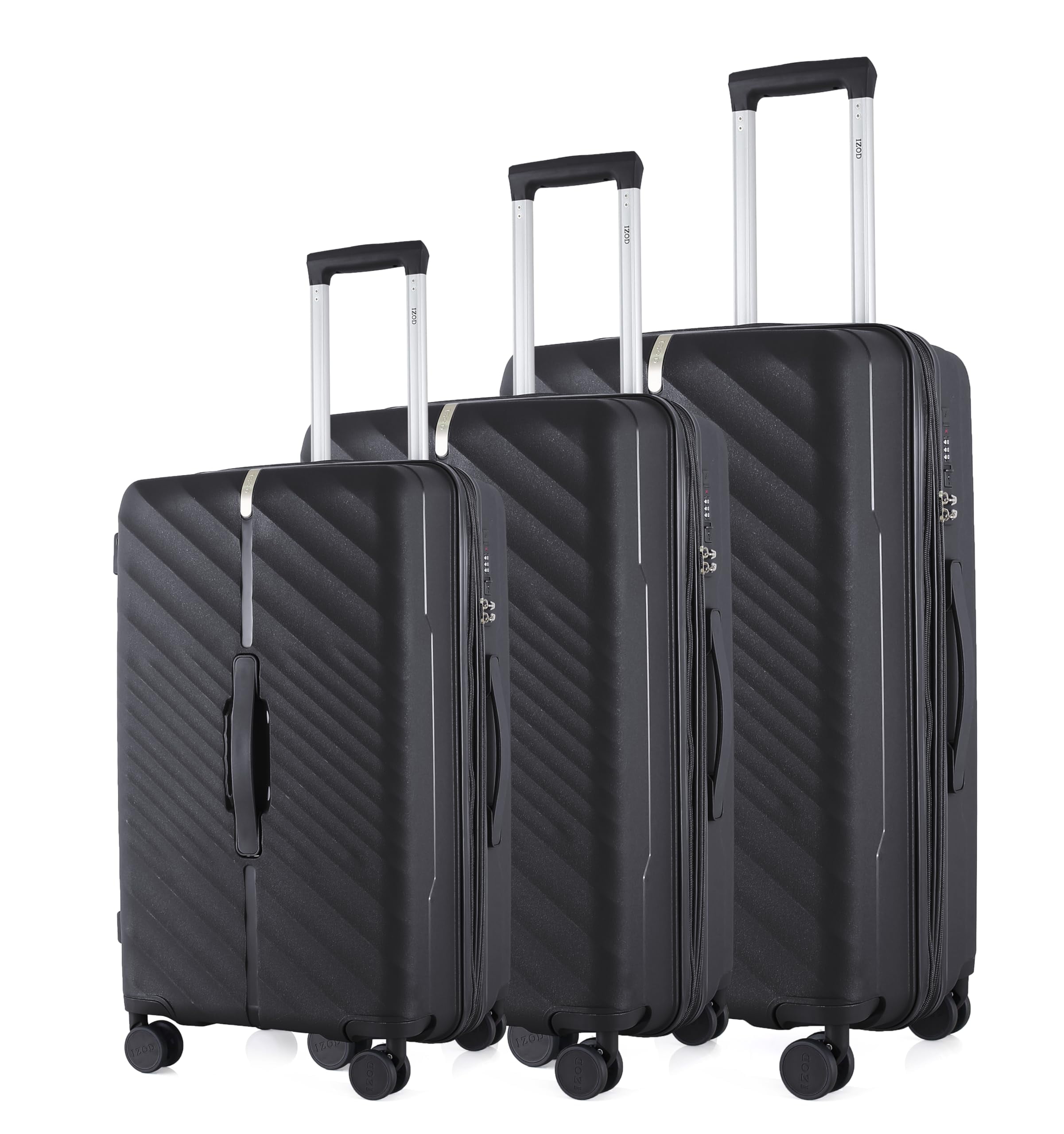 IZOD Gail Polycarbonate Luggage Set - 360-Degree Dual Spinning Wheels - Water-Resistant Nylon Zippers - Mounted Combination Lock - Combo Lock 28", 24", 20" - 3 Piece Luggage Set (Black)