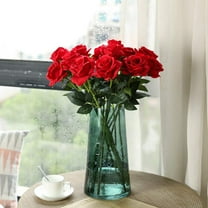 Awwp Red Artificial Rose 19.6", Single Stem Flower, Realistic Silk Rose for Wedding Bouquet Centerpiece, Long Stem Faux Rose for Home Table Birthday Decor DIY Arrangements