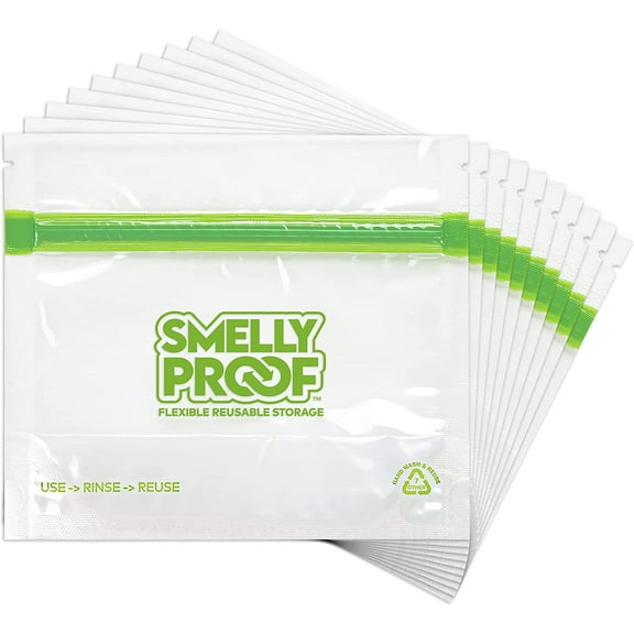 Smelly Proof Expandable Stand-Up Reusable Snack Bags, US-Made, PEVA & BPA Free, 6"x4", 10-Pk"