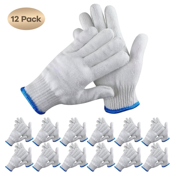 TELOLY 12 Pairs Gardening Gloves,Breathable Cotton Thread White Gloves,Abrasion-Resistant Men Work Gloves,Work Gloves for Housework,Gardening,Assembly & Inspection