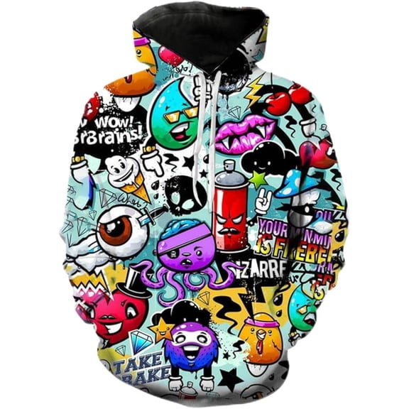 Mens Hip Hop Hoodie Street Novelty Hoodies 3d Printed Pullover Casual Sweatshirts S
