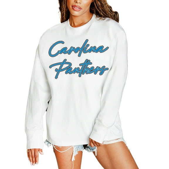 Women's Gameday Couture  White Carolina Panthers Classic Comeback Oversized Long Sleeve T-Shirt