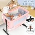 thumbnail image 3 of kmaier Baby Bassinet Bedside Crib Foldable Portable with Adjustable Height, Wheels, and Storage Basket,Pink, 3 of 6