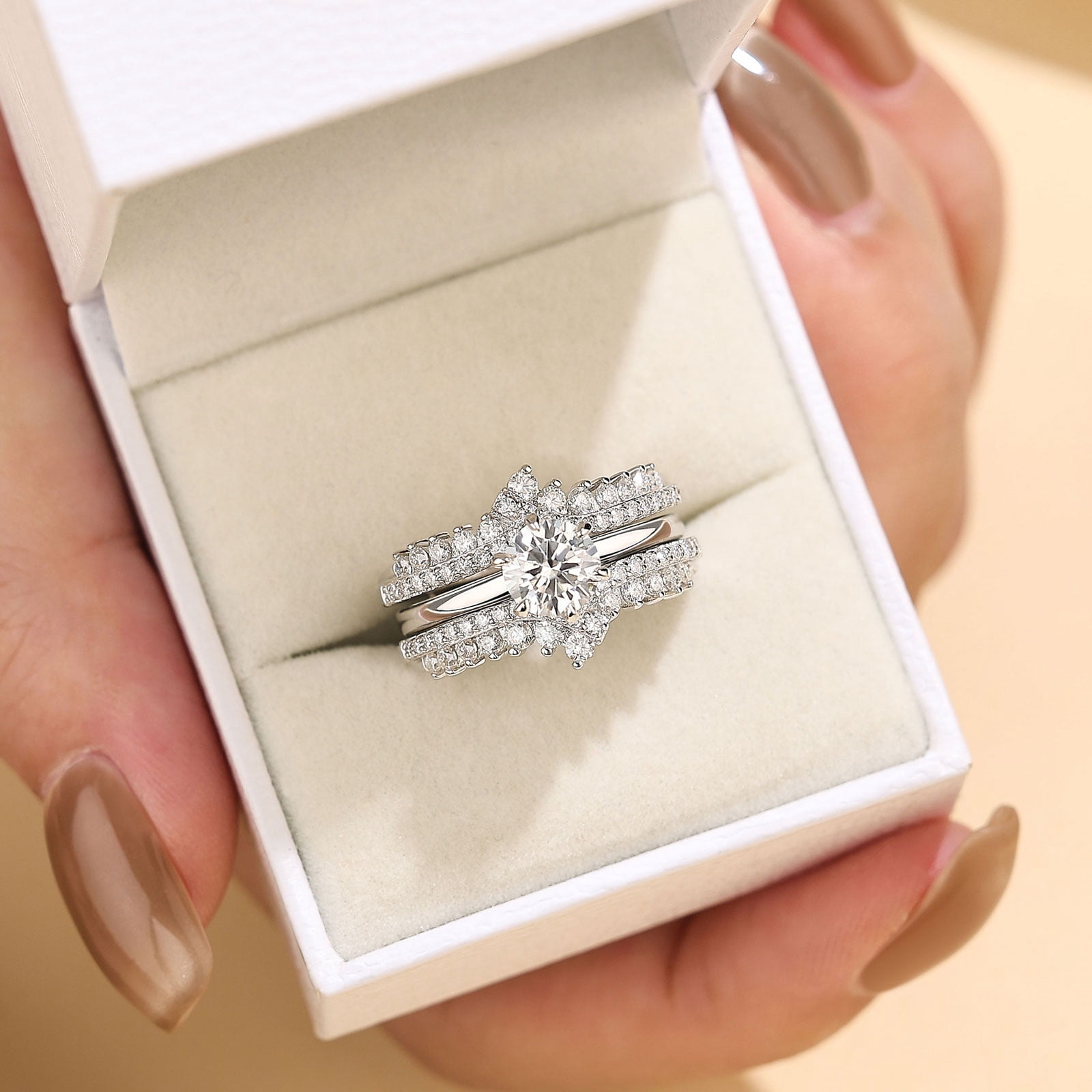Newshe Jewellery Moissanite Wedding Rings for Women VVS1 D Color Engagement Rings Enhancer Band Sterling Silver Size 7