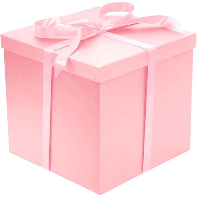 Caja de regalo grande con tapa para regalo plegable con papel de relleno para cumpleaños, aniversario, San Valentín, color rosa