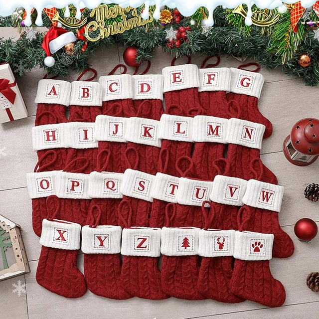 Xihbxyly Medias Navideñas Personalizadas, Diseño de Letra Inicial Suave, Patrón Clásico de Punto Rojo, Decoración Festiva para El Hogar, Esencial para Fiestas Navideñas, Material Duradero, Tamaño de