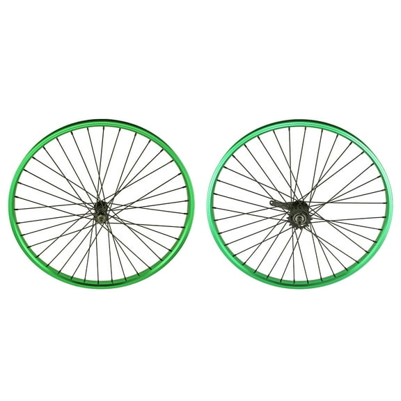 Bike 26 x 32mm Alloy Front & Coaster Wheel 36 Spoke 12G Black 3/8 Axle Single Wall Green.