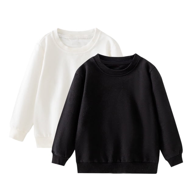 Lmnyox 2 Pack Chandails pour Enfants Basiques Décontractés à Manches Longues Col Rond Unis Hauts à Enfiler Garçons Filles Chemises de Mode