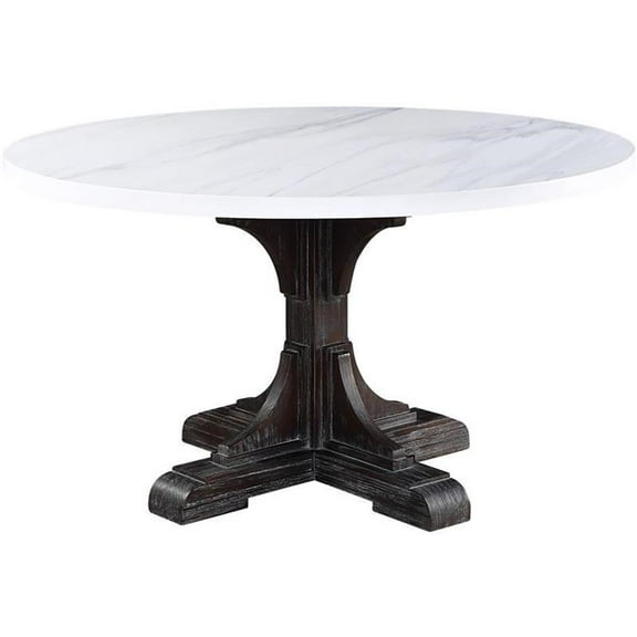 Bowery Hill Marble White Dining Table Round 54" Unassembled