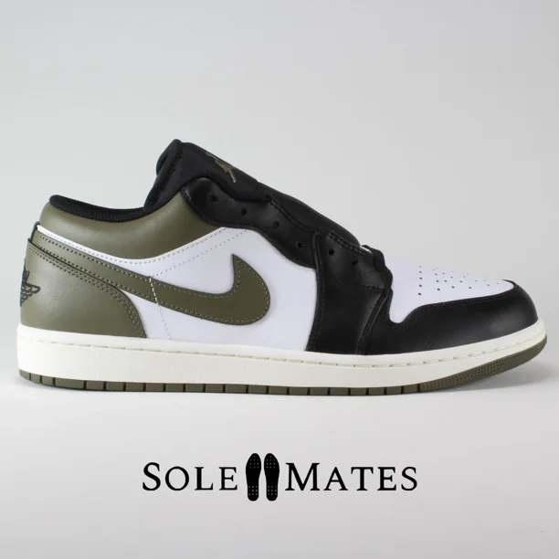 N I-K-E A i r-Jor-dan 1 Low 'Black Toe Medium Olive' 553558-092 Men's Size 9 Shoes