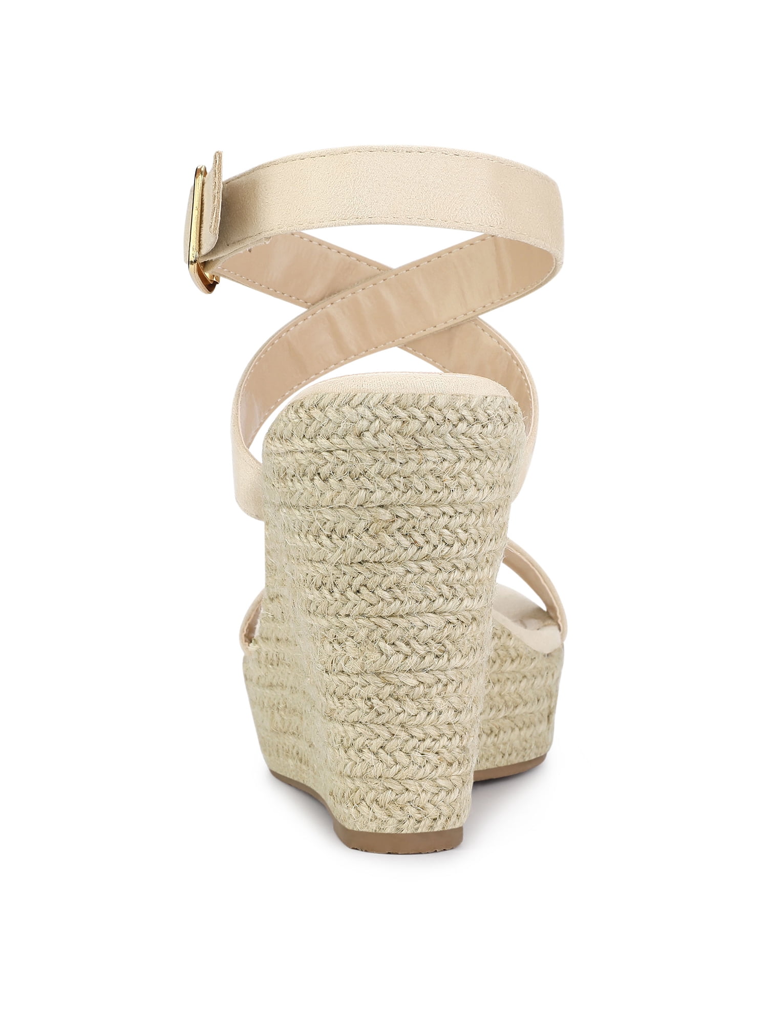 DARING DIVA Women's Slingback Crisscross Wedges Heel Espadrille Sandals Beige 7.5
