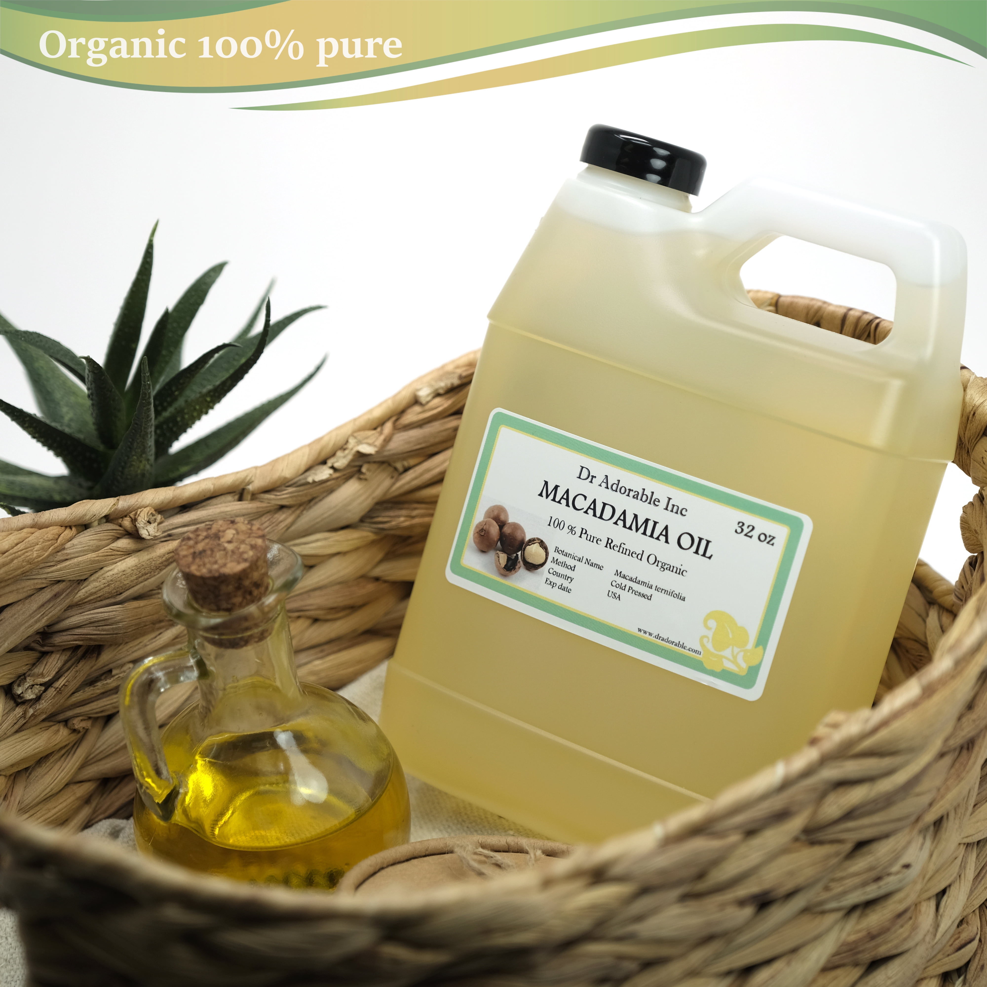 Dr. Adorable - 100% Pure Macadamia Oil - Organic Cold Pressed Moisturizing Oil For Face Skin Hair Anti Aging - 32 oz