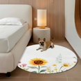 thumbnail image 3 of Sunflower Round Area Rug 3.3 FT, Non Slip Small Entryway Kitchen Mat, Yellow Summer Botanical Country Washable Soft Circular Rug Non-Shedding Door Mat for Bathroom Playroom Kids Room, 3 of 9