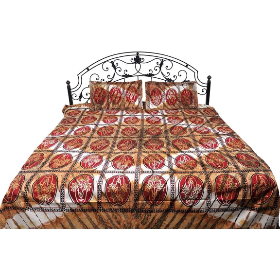 Desert-Dust Batik Shaded Bedspread from Pilkhuwa with Printed Flowers - Pure Cotton Canvas with Pill