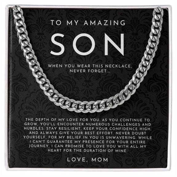 To My Amazing Son Necklace From Mom Cuban Link Chain Necklace Standard Box