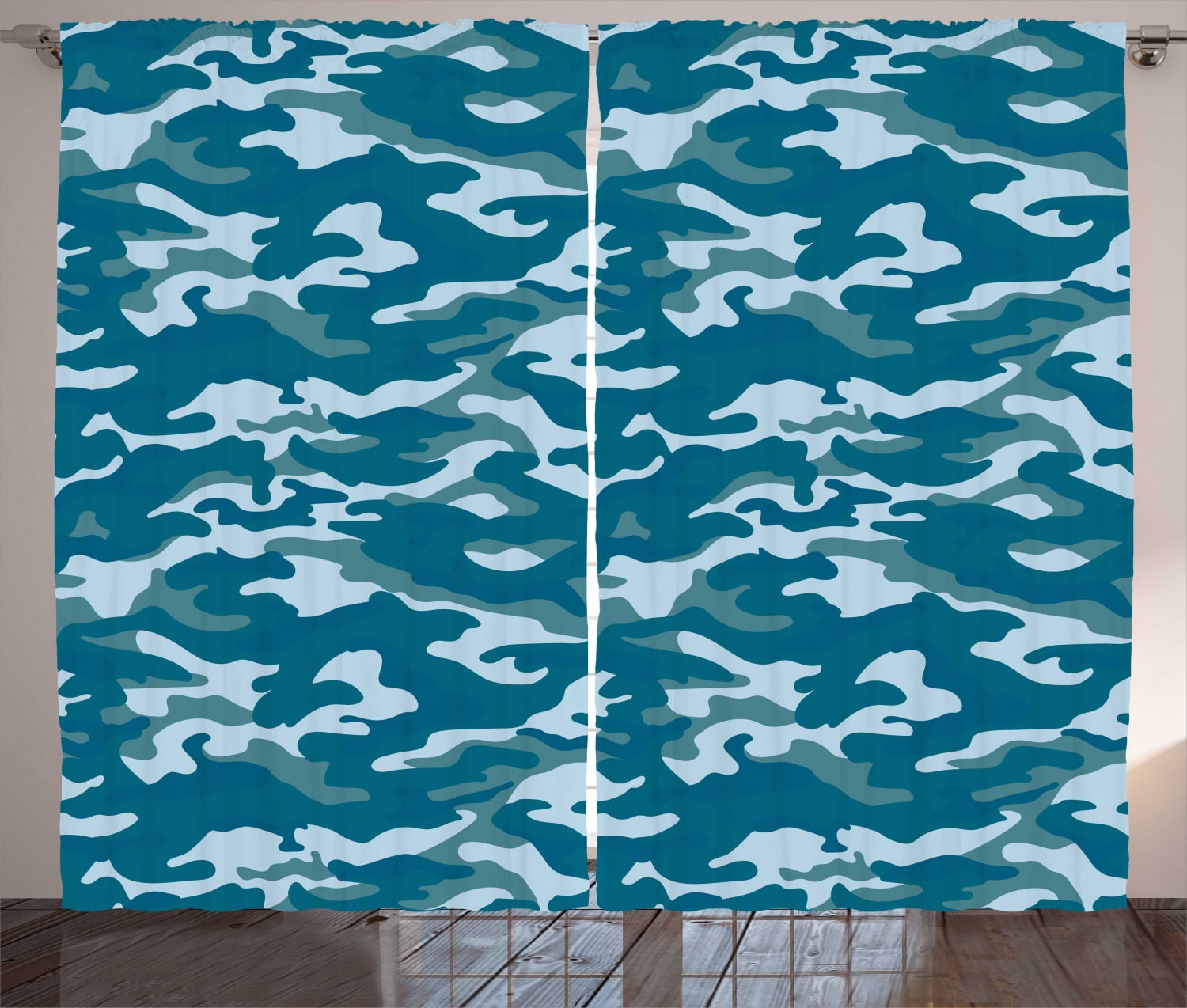 Camo Curtains 2 Panels Set Military Theme Camouflage In Oceanic