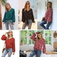 thumbnail image 5 of Uvplove Womens Tie Front Knot Lantern Long Sleeve Loose Fit V Neck Floral Blouses Chiffon Tops Shirts, 5 of 5
