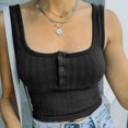 thumbnail image 3 of Blusa corta informal sin mangas con cuello cuadrado y botón frontal para mujer, color negro, XXL, 3 of 6
